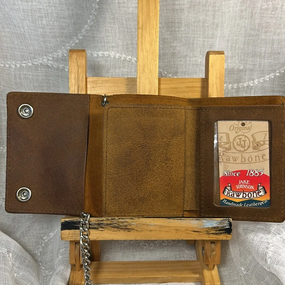 NWT Rawbone handmade trifold wallet with chain
